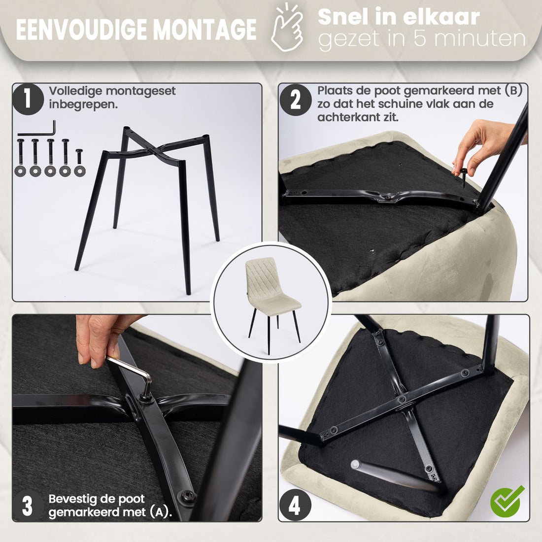 Lina® Elisia Eetkamerstoel - Crème - Set van 4