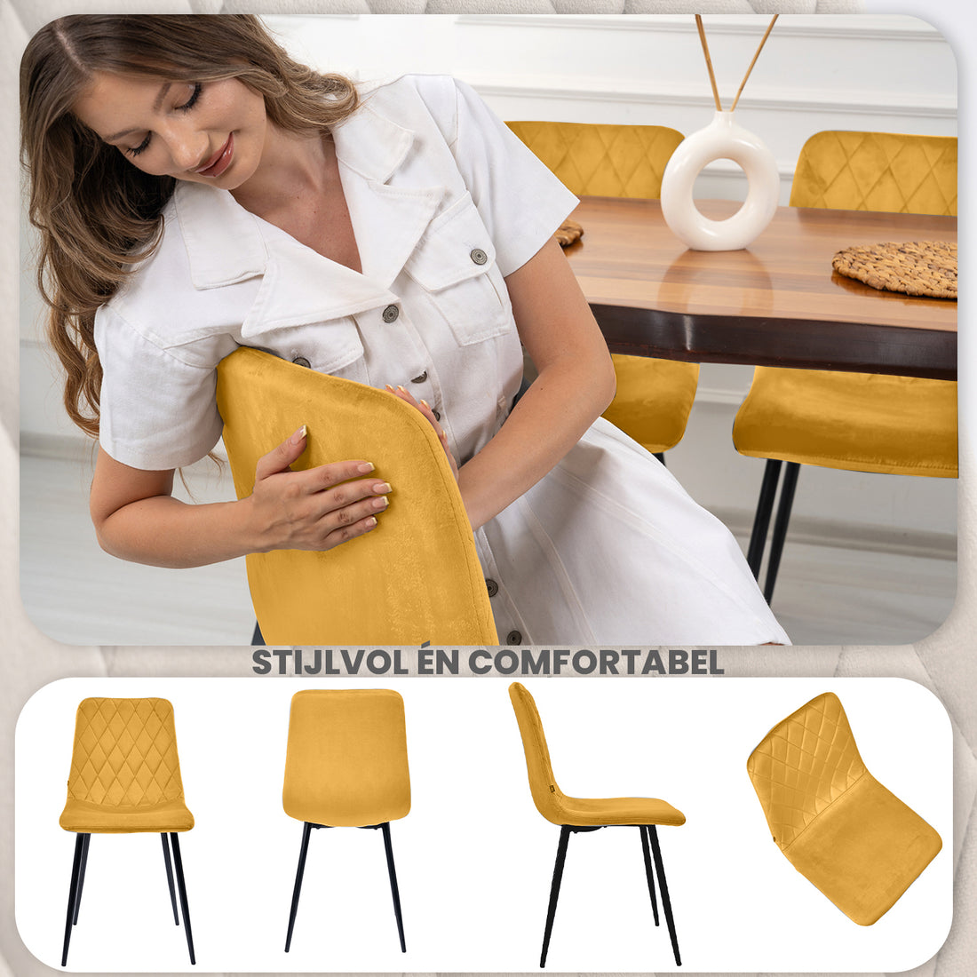 Lina® Elisia Eetkamerstoel - Fel Geel