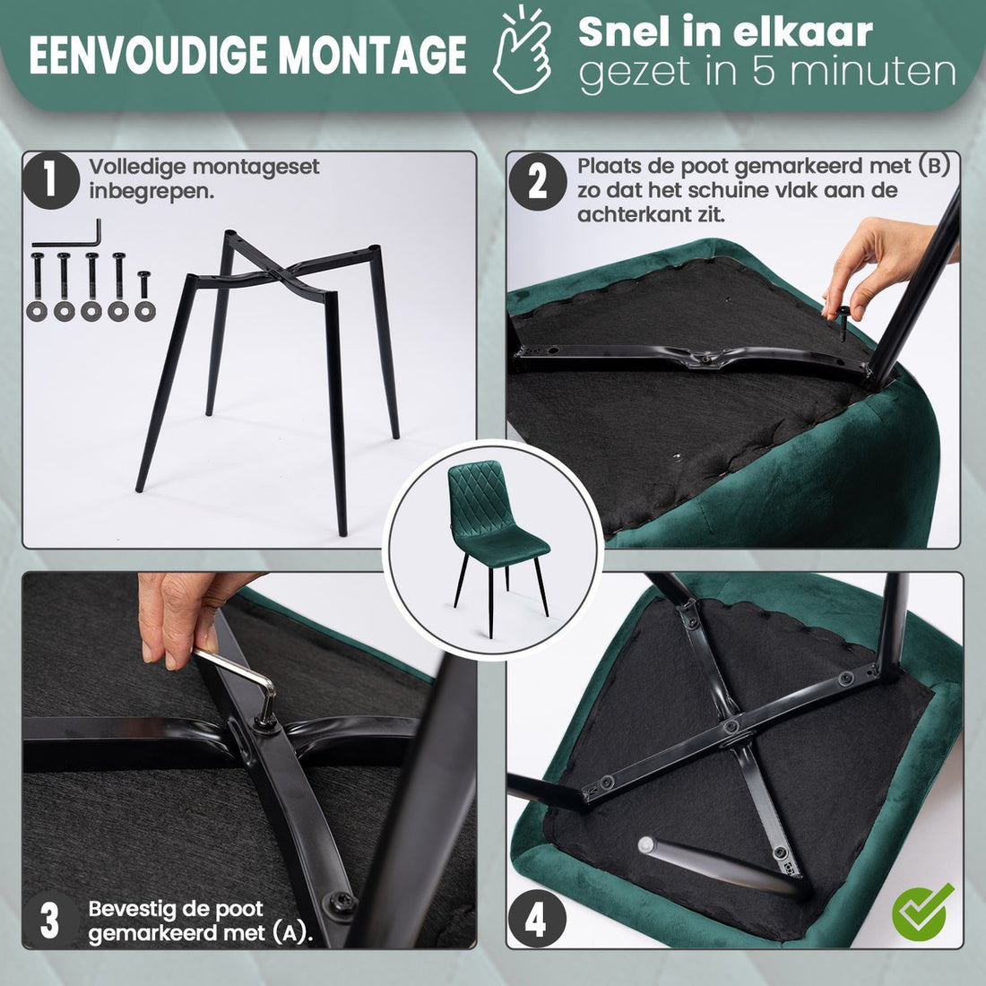 Lina® Elisia Eetkamerstoel - Groen - Set van 4